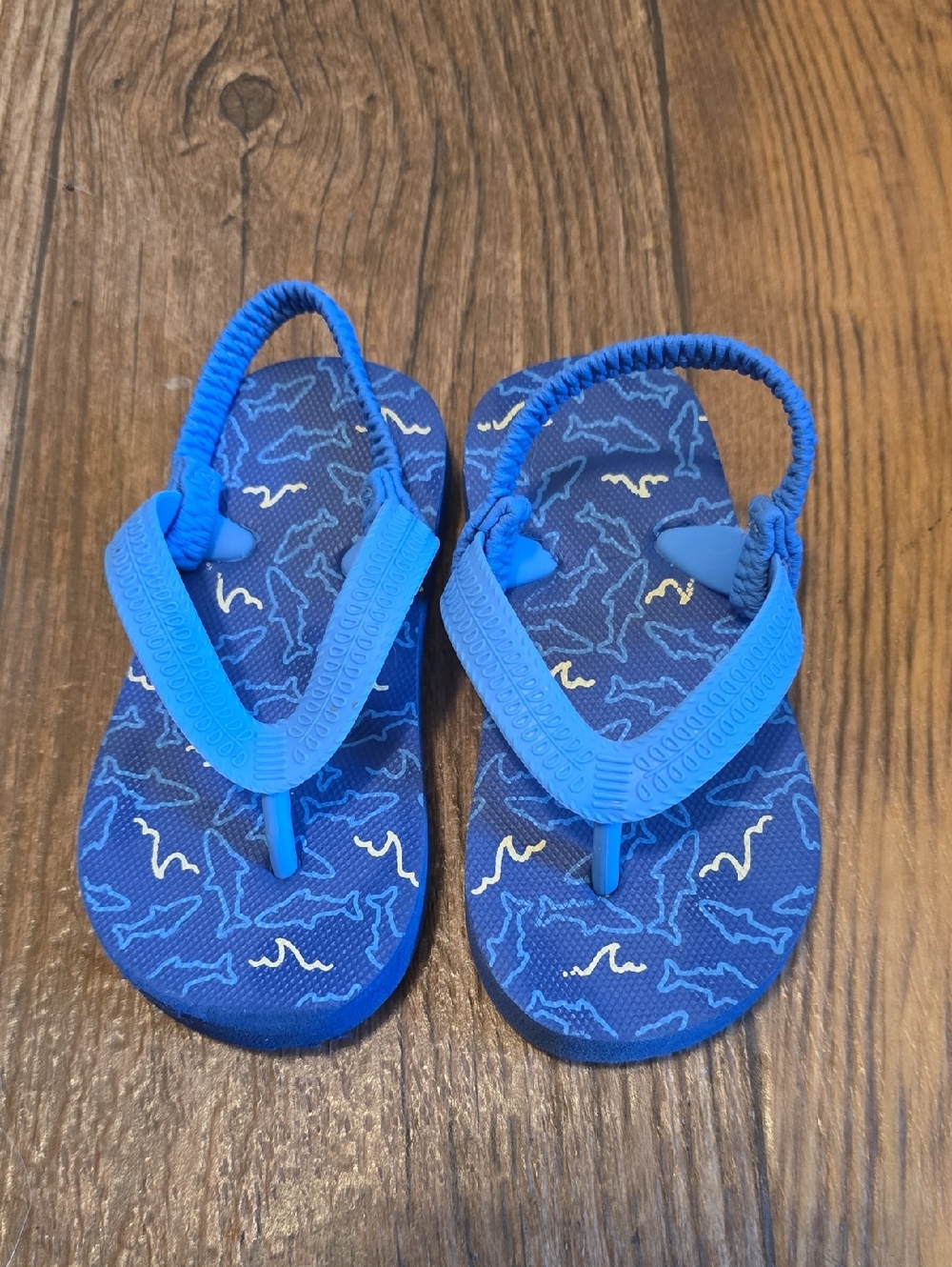 Toddler Blue Shark-Print Flip Flop Sandals with Heel Strap
